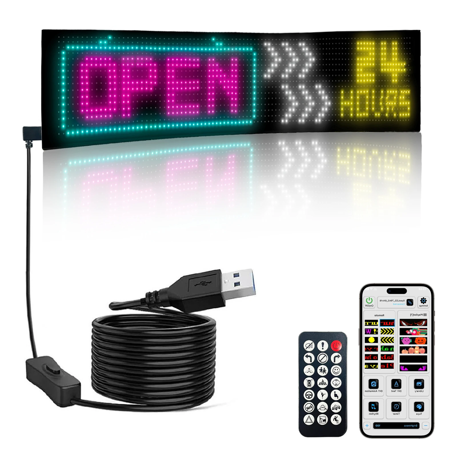 Flexible LED Scrolling Sign, APP Controlled Waterproof IP65 Advertising Sign by USB,Custom Text & Patterns Color Chang（15