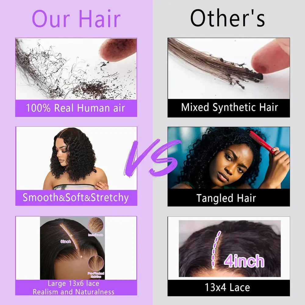 16 Inch Bob Wig Human Hair 13x4 Frontal Lace Wig 250% Density HD Lace Front Wigs Human Hair Pre Plucked Short Bob Wigs for Women Real Human Hair Curly Natural Black view 8