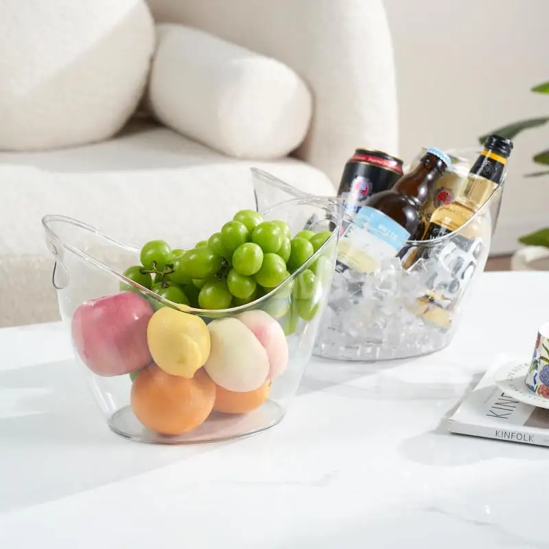 4L/8L Clear Plastic Ice Cube Storage Bucket Or Champagne Bottles Ice Cooler Bar Decor For Picnic Party Home Kitchen Bar Cafe Use