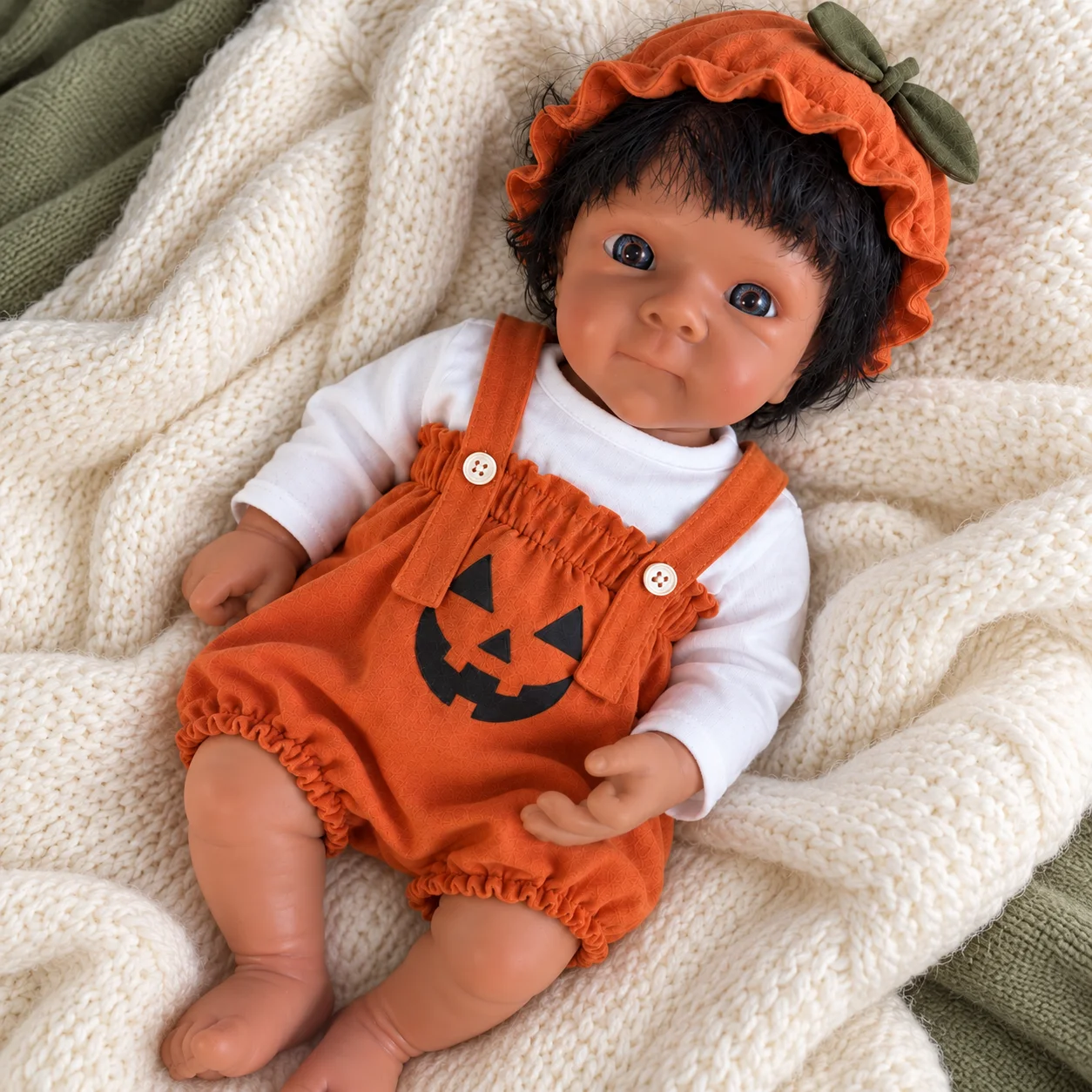 20 Inch Full Body Silicone Reborn Doll Dark Skin With Hair Open Eyes Handcrafted Lifelike Newborn Collectible Display Gift