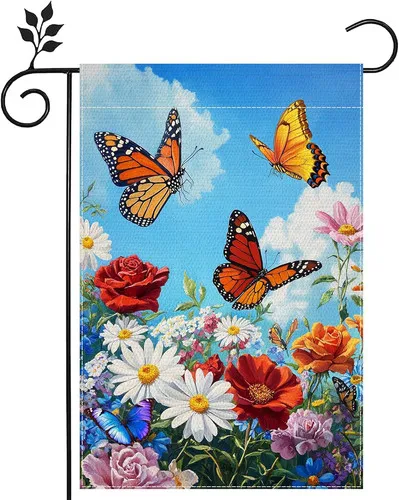 Spring Butterfly Floral Garden Flag 12 x 18 Inch Vertical Double Spring-14