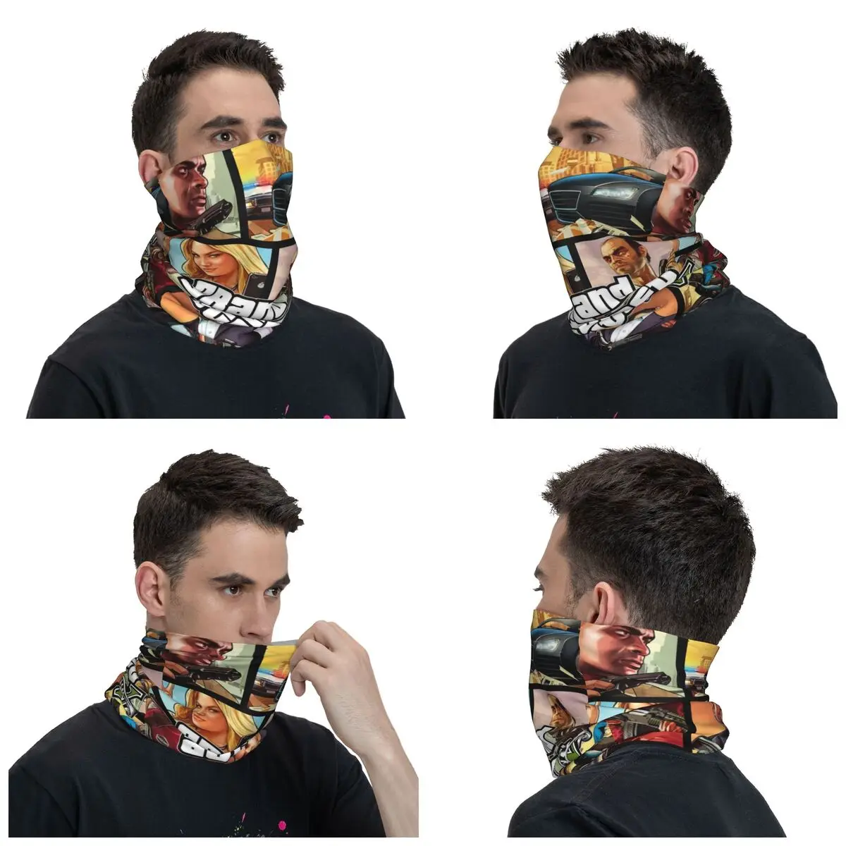 Grand Theft Auto Winter Headband Neck Warmer Men Women Ski Camping Tube Scarf Cartoon Video Game Face Bandana Gaiter