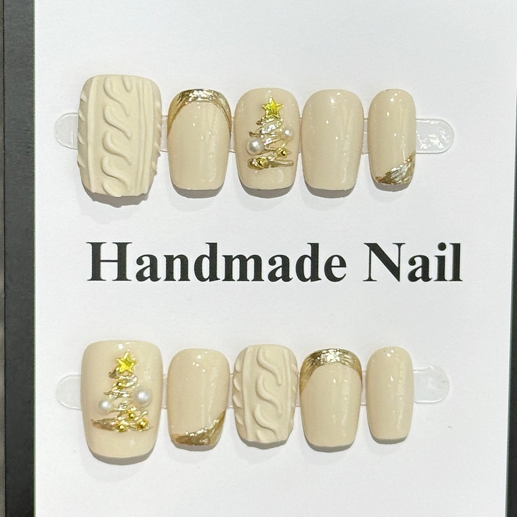 10Pcs White Handmade Press on Nails Bow Pearl Love Design Summer Short Ballet False Nails Full Cover Wearable Manicure Nail Tips