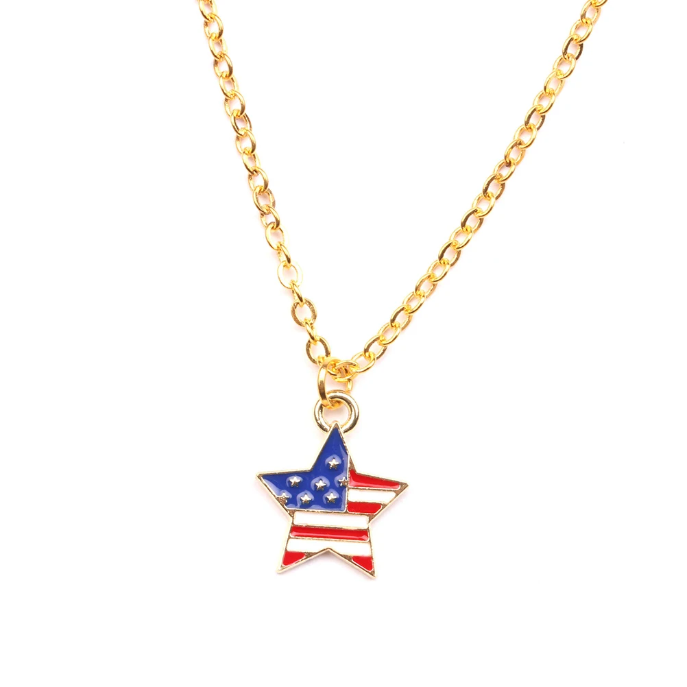 

Flag Necklace Earring Set Gift for Women Alloy American Shape Pendant USA