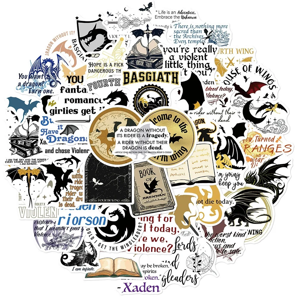 

10/30/50/100pcs Novel Fourth Wing Word Stickers Cool Dragons Graffiti Sticker Waterproof Notebook Luggage Phone Cartoon Decals