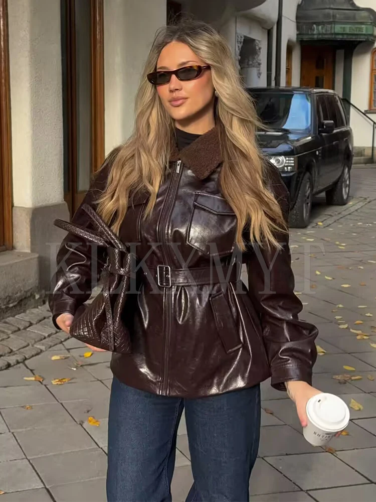 

Women's Jacket Autumn Winter 2025 New Fashion Lapel Jackets For Women Long Sleeve Zipper Coat High Street Casual New Outerwear