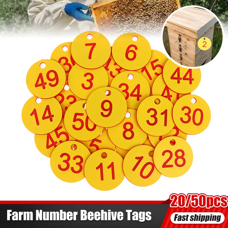 20/50pcs Farm Number Tags Mating Box Beekeeping Husbandry Hanging Numbered Tag Punch Digital Number Beehive Tag