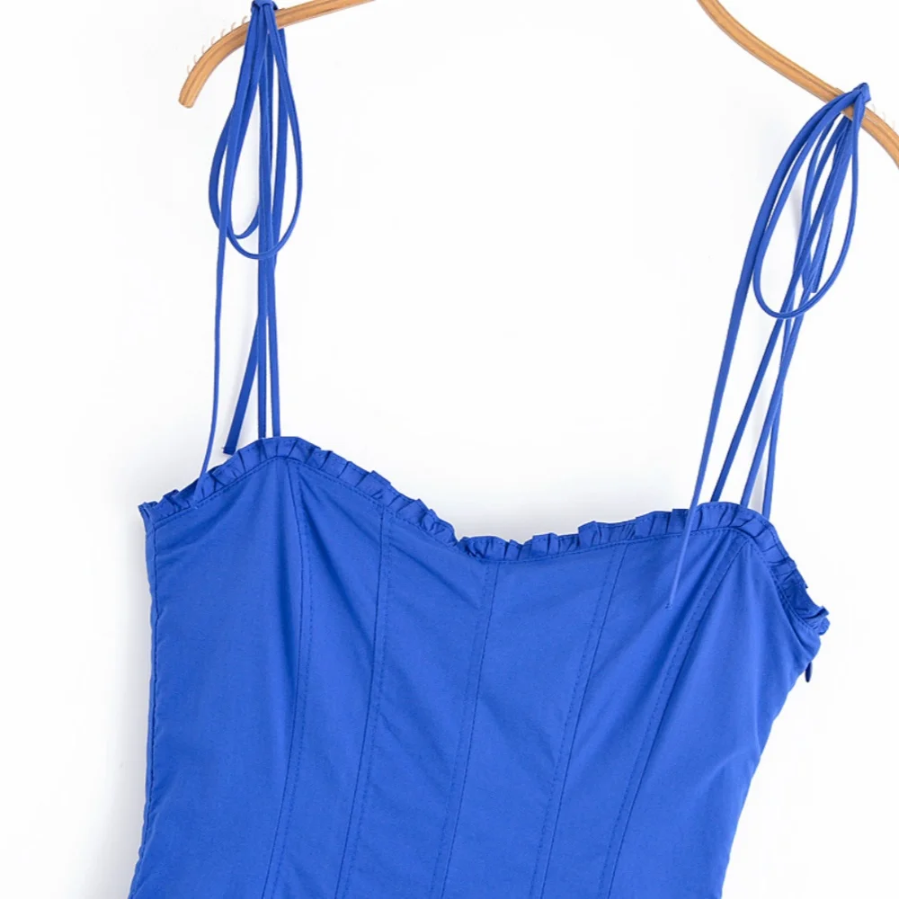 2025 verão recém chegados feminino casual francês em camadas decorativas com decote em v arco decorado popeline midi vestido