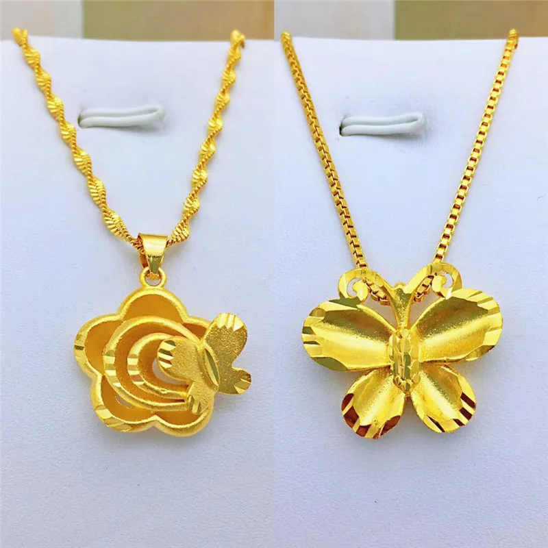 

24K Gold Butterfly Women's Necklace, AU999 Pure Gold - New Hollow Feather Style, Shimmer Texture, Collarbone Versatile Accessory