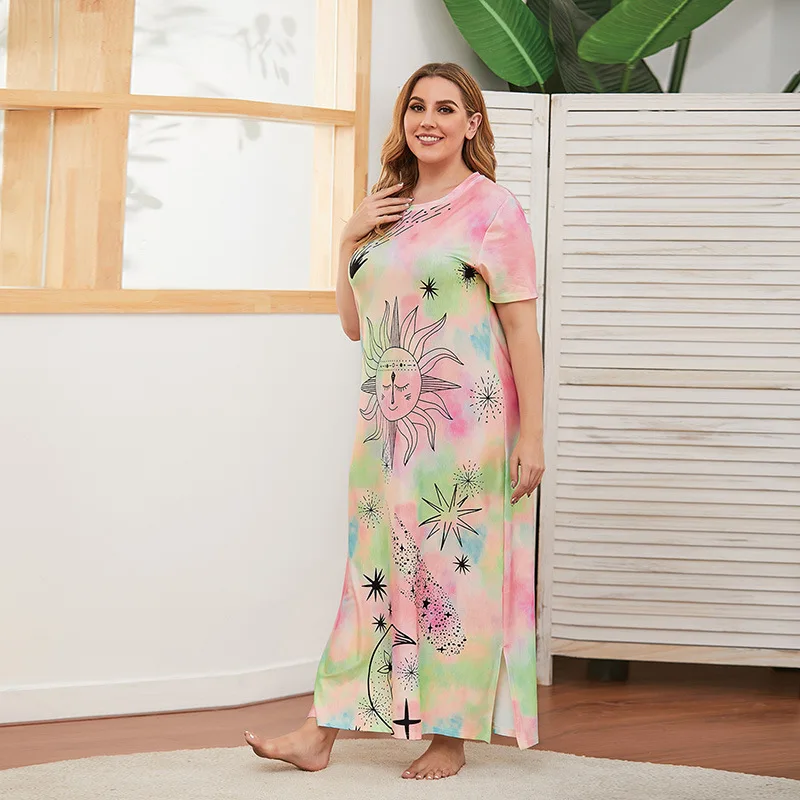 

Graffiti Symphony Large Size T-Shirt Skirt Star Sun Printing Casual Long Dress Fashion Simple Temperament Elegant Holiday Style