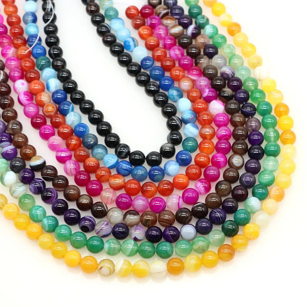 الحجر الطبيعي متعدد الألوان مخطط العقيق الخرز 4/6/8/10 مللي متر الجولة فضفاض الجزع حبة لصنع المجوهرات سوار ذاتي الصنع إكسسوارات #2