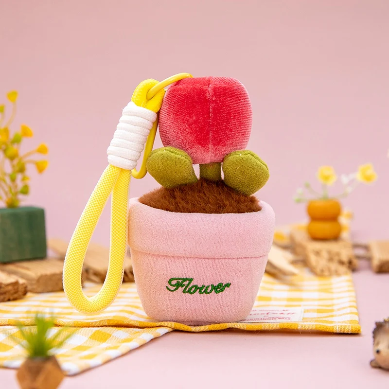 Portachiavi in peluche divertenti da 12 cm: cactus, tulipano, tarassaco - Morbidi portachiavi a forma di piante fumose per borse e zaini