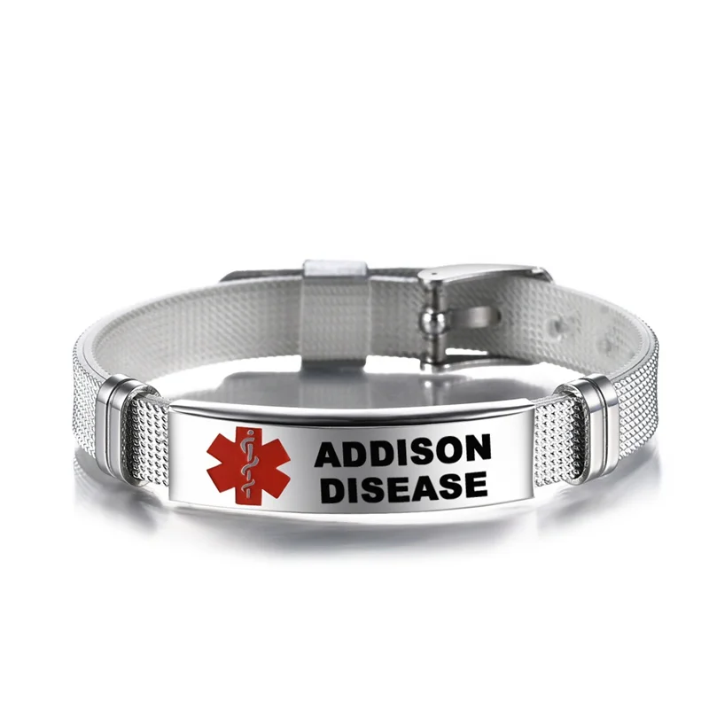 Personalized Medical Alert ID Bracelet Laser Engraved Allergy Stainless Steel Mesh Belt Wristband Emergency Bangle for Men Women
