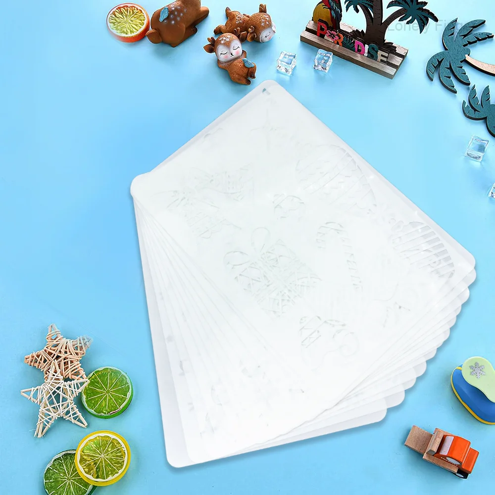 12pcs Christmas Stencils for Painting on Wood Reusable, Reusable Stencil for Craft Ornament Paint Template Stencils for Wall