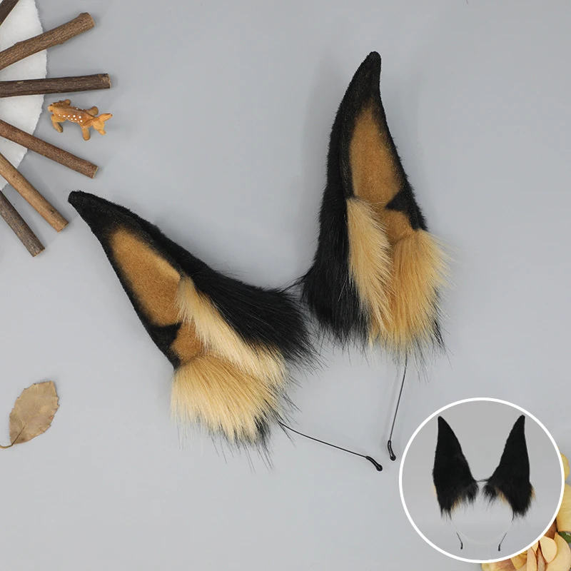 Cute Dobermanns Dog Ears Headbands Plush Furry Animal Ears Hair Hoop Handmade Lolita Cosplay Costume Halloween Hairband