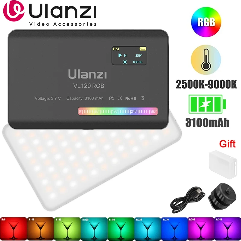 

Ulanzi VL120 Светодиодный RGB Белый видеосветильник 2500K - 9000K Камера с подсветкой