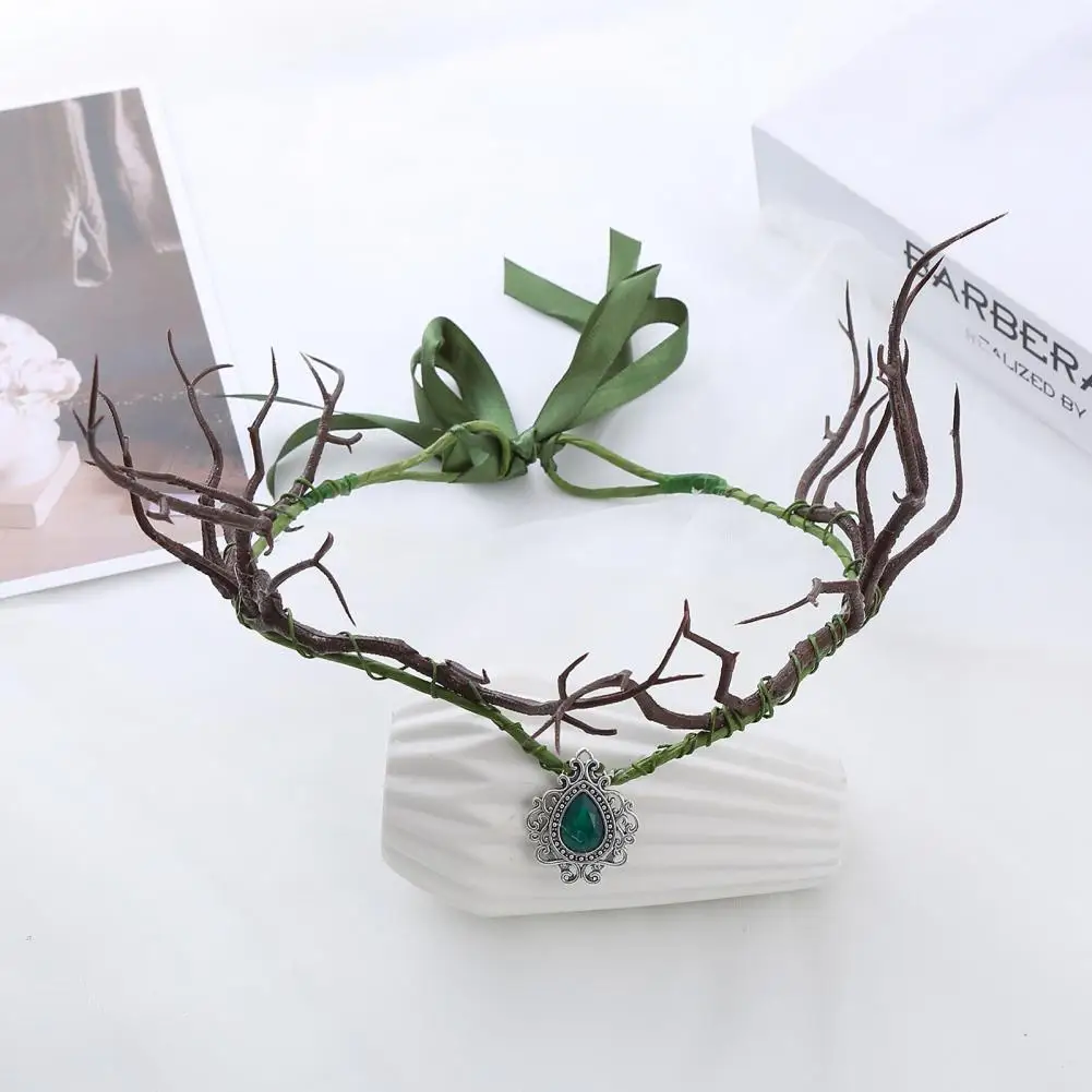 Novel Elf Crown Woodland Floral Crown Headband for Women Girls Cosplay Halloween Wedding Photo Props Fairy Flower Circlet