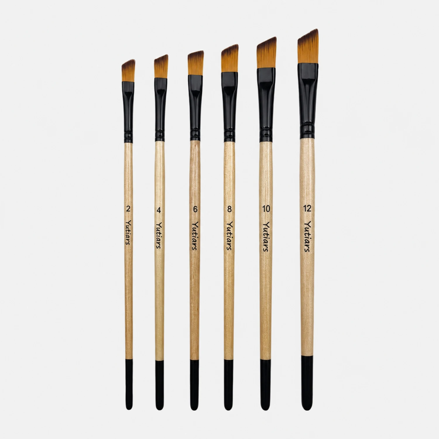 6 Sizes Angled Brush Set Precision Paint Brushes Synthetic Bristles Wooden Handle for Watercolor Acrylic Gouache Detail Painting