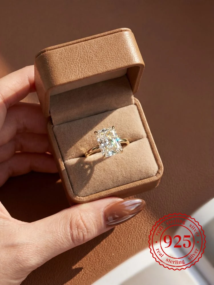 925 Sterling Silver 1CT Shiny Rectangle Zircon Ring For Women Engagement Wedding Fashion Luxury High Quality Fine Jewelry