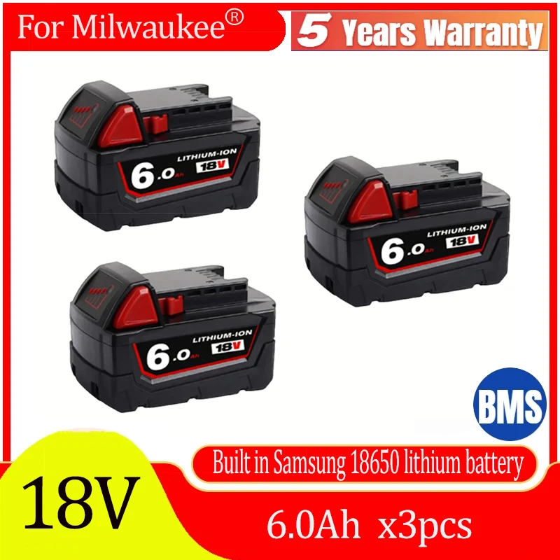 

High-quality For Milwaukee 18V 6.0Ah Battery Apply To M18 48-11-1815 48-11-1850 2646-20 2642-21ct Replacement Lithium Battery