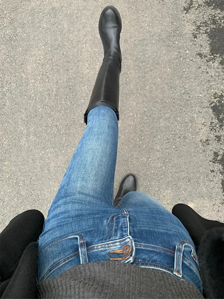 Dżinsy damskie slim fit z wysokim stanem, do pracy, jesień-zima 2025, nowe, podarte, o długości do kostek, typu pencil pants, w stylu amerykańskim...