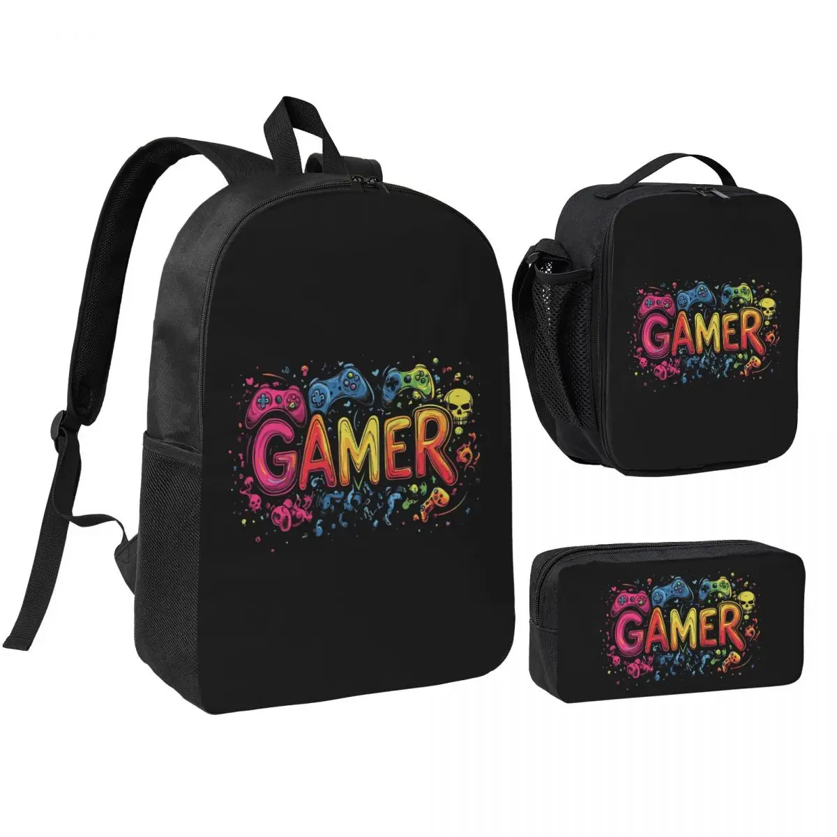 

Gamer Controller Video Game Gaming Gamepad Backpack Student BookBag School Bag Shoulder Bags 3ps Insulated Lunch Bag Pencil Case