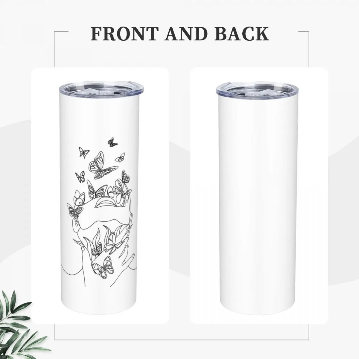 Abstract Face With Butterfly By One Line Drawing Stainless Steel Tumbler Insulated Mugs Thermal Cold Cups Straws With Lid 20oz