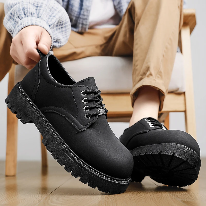 New Men British Style Casual Shoes, Platform Height Increase Wide Toe Leather Shoes, Lightweight Non-Slip Wear Resistant Loafers
