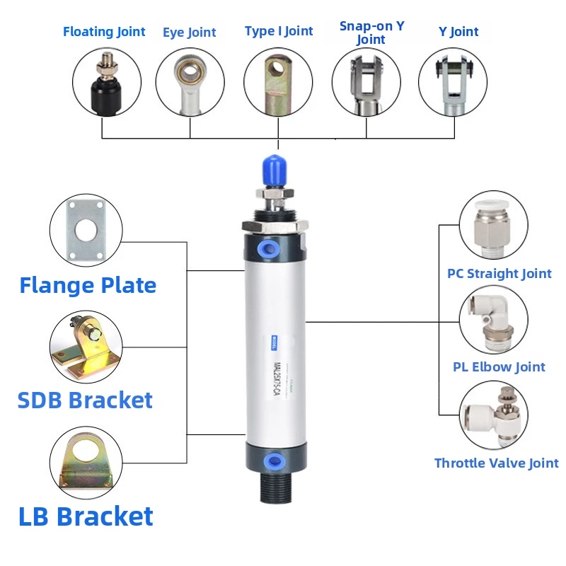 DiYi MAL Mini Pneumatic Air Cylinder Bore 16 20 25 32 40 Double Acting Single Rod Small Telescopic Cylinder for Pneumatic System