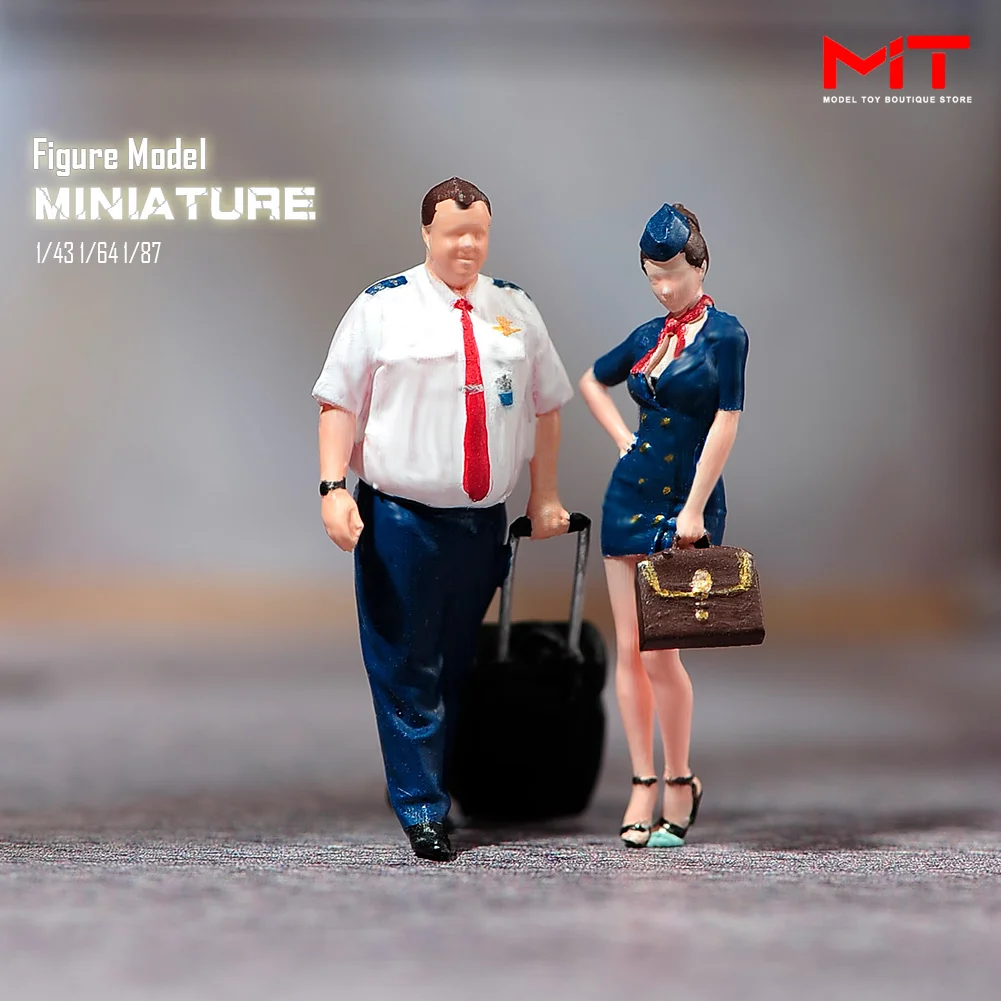 

Miniature Figure 1/87 1/64 1/43 1/24 Beautiful Flight Attendant Man Captain Pulling Luggage Model Creative Scene Mini Doll