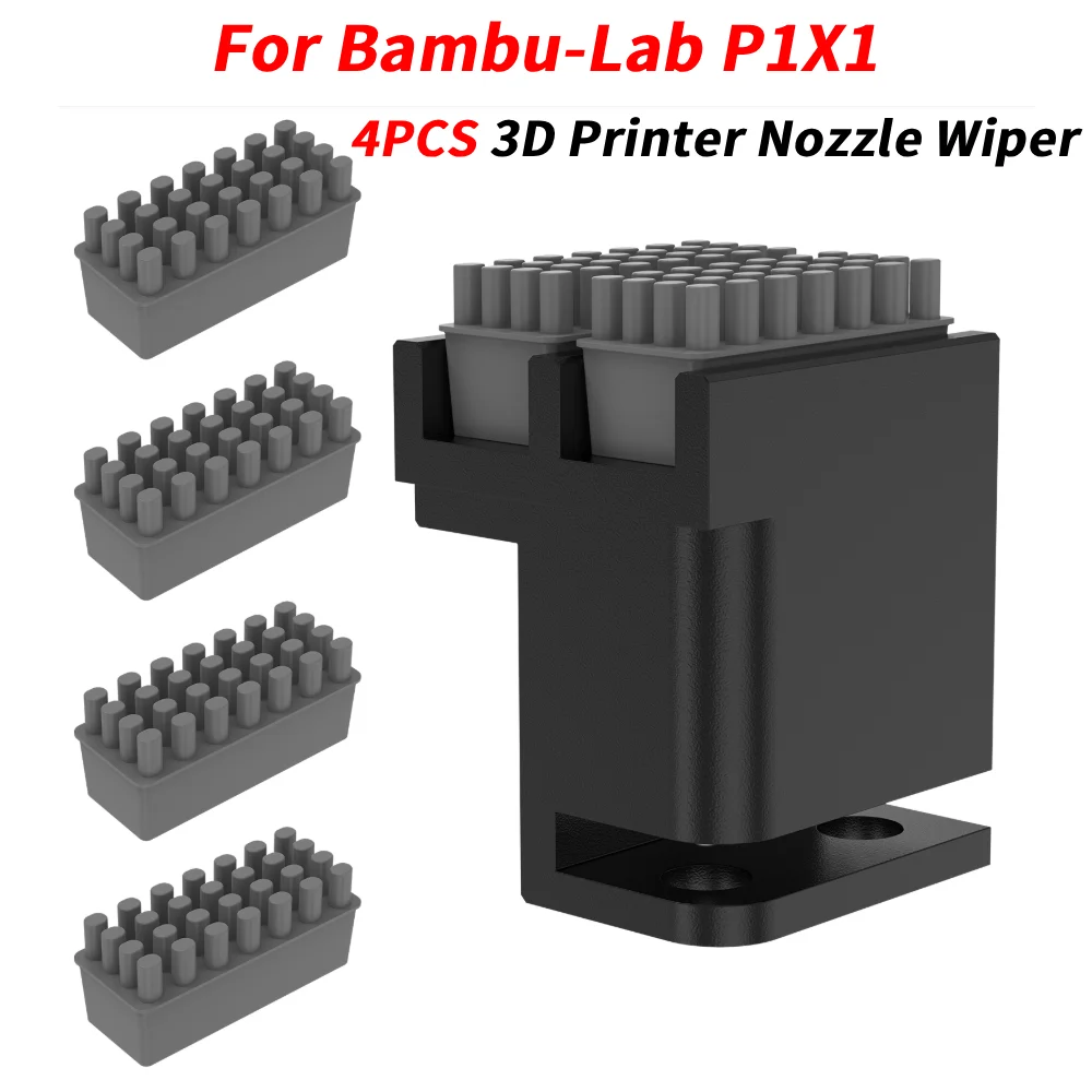 

4 шт. силиконовая щетка для насадки для 3D-принтера, цельнометаллическая двухсторонняя чистящая насадка для стеклоочистителя, простая установка для Bambu Lab P1P/P1S/X1/X1C/X1E