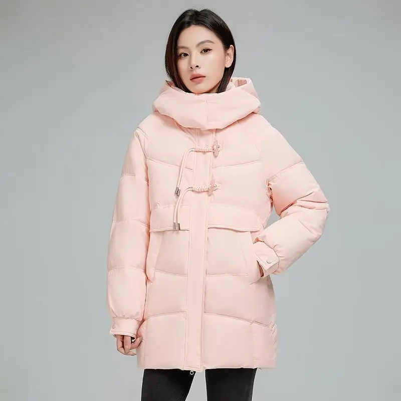 フード付き綿入りコートレディース 2026 秋冬新ロングダウンジャケット女性パーカーファッションウインドブレーカー中国風アウターコート