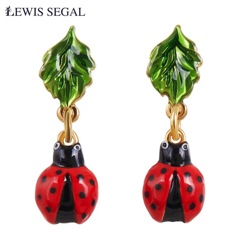 

LEWIS SEGAL Exquisite Cute Ladybug Drop Earrings Enamel 18K Plated Ear Fine Jewelry For Women Hypoallergenic Jewelry Gift Casual