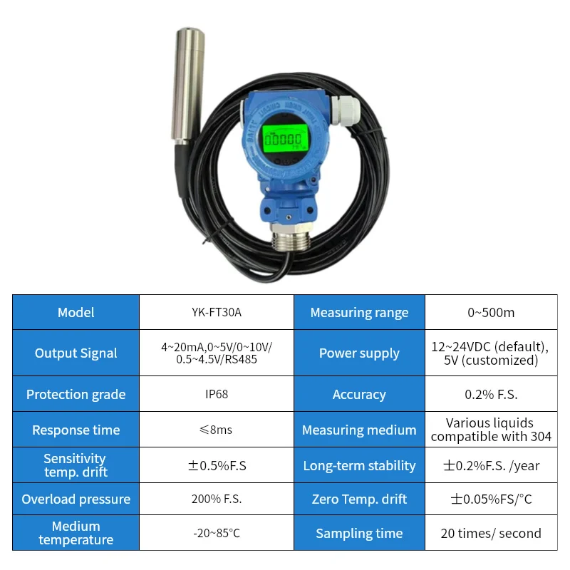 LCD Display Liquid Oil Fuel Tank Level Transmitter 4 20mA Split Type Sewage Waste Water River 3m 5m Level Sensor Transducer