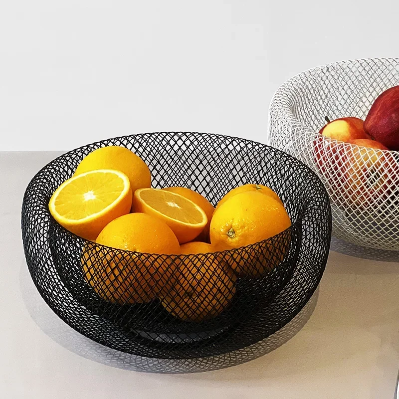 10\'\' Metal Double Layers Fruit Basket Minimalist Mesh Iron Art Sitting Room Refreshment Organizer Tray Side Table Houseware