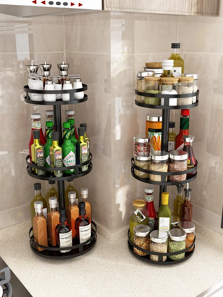 Kitchen seasoning rack, seasoning rack, countertop rotating seasoning, oil, salt, sauce and vinegar seasoning, corner storage