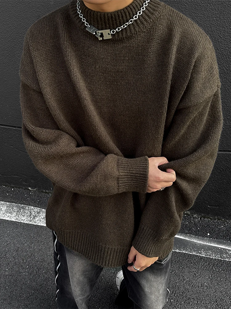 

Мужской зимний вязаный свитер Deep Coffee Retro Cleanfit с высоким воротником, плотный базовый слой