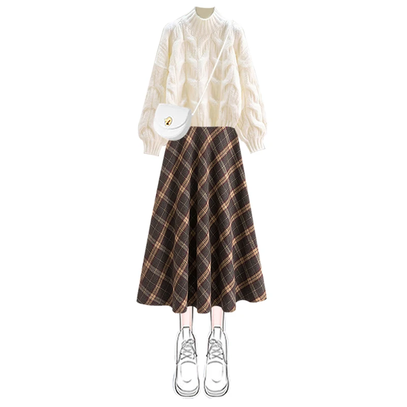 Soft Knitted Sweater And High Waist Skirt Set Twist Design Casual Chic Autumn Winter Faion Women's Clothing Two Piece Outfit