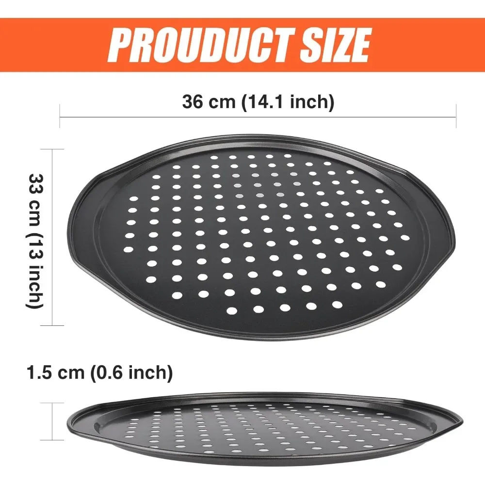 Pizza Pan Non Stick Ro UndOven Tray with Holes Cooking Plate Dishes Holder Baking Tool Carbon Steel Perforated Round Deep Dish