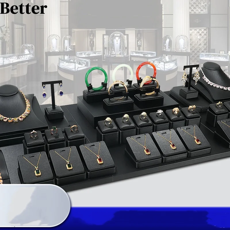 

Black brushed PU leather Jewelry display ring pendant necklace jewelry display display props suit
