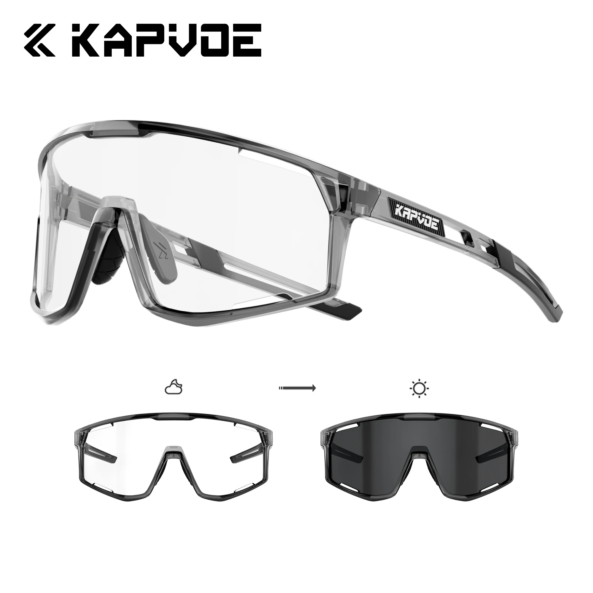 Kapvoe Outdoor Photochromatische Sonnenbrille 2026 Neue Pickball-Sportbrille Übergroße Brille Radsport-Sonnenbrille MTB-Fahrradbrille UV400 Reitbrille Wanderbrille für Männer und Frauen