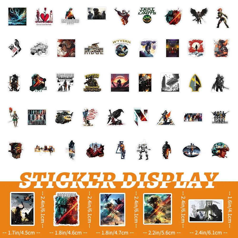 10/53pcs New Gunfight Game Battlefield Storm Cool Stickers Computer Skateboard Refrigerator Wall Stickers Cup Wall Toys Sticker