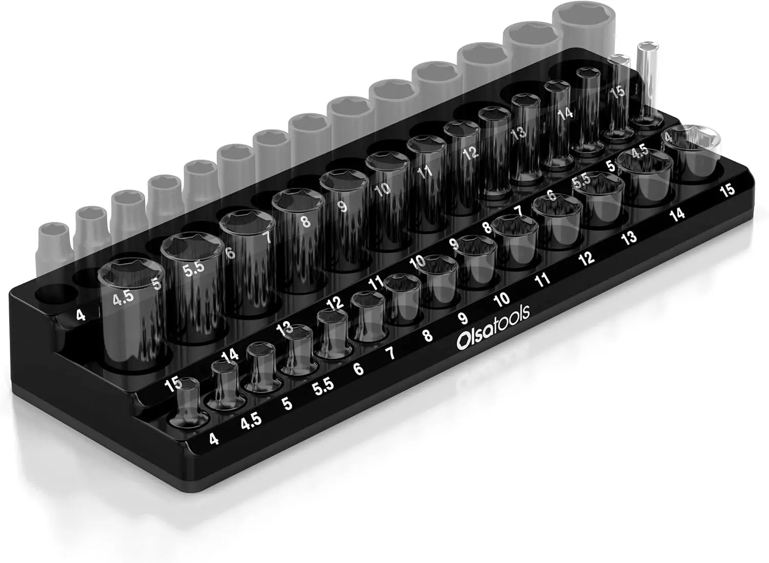 

Magnetic Socket Organizer 3 Rows Holds 42 1/4" Drive Metric Sockets 10-27mm for Toolbox Drawer