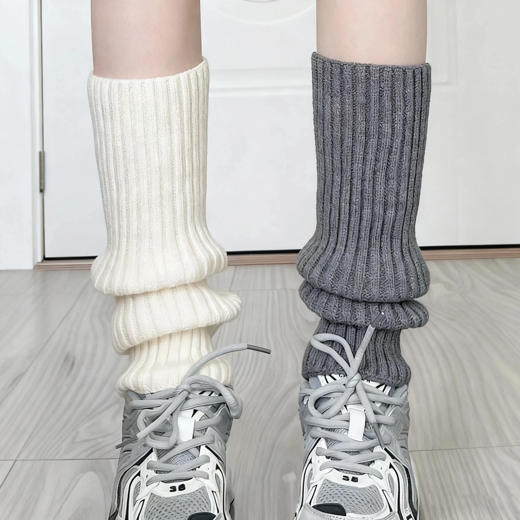 4 Pairs of Autumn and Winter Fashionable Women's Solid Color Vertical Stripe Socks With Y2K Style Warm Leg Protection Socks