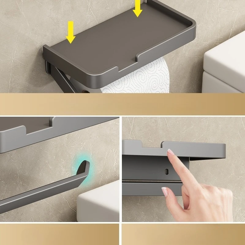

1pcs Waterproof Toilet Paper Holder with Phone Shelf No Drill Wall Mounted Tissue Dispenser for Bathroom