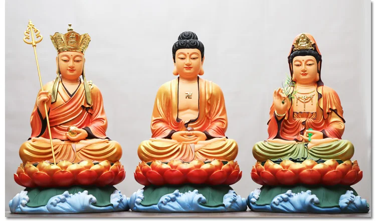 Large Southeast Asia HOME Shrine efficacious Patron saint Ornamental God Avalokitesvara Guan yin buddha Ksitigarbha statue 3PCS