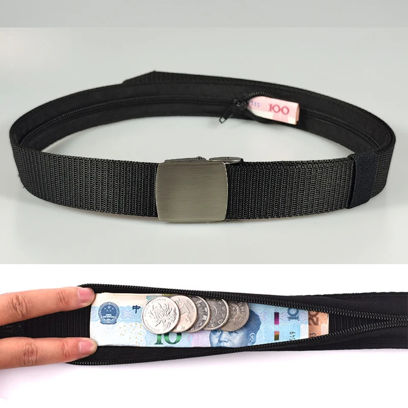 

Black Alloy Buckle Hiding Cash Belt Width 3.8cm Male Nylon Anti-Theft Waist Strap Travel Anti Diefstal Secret Pocket Money Belts