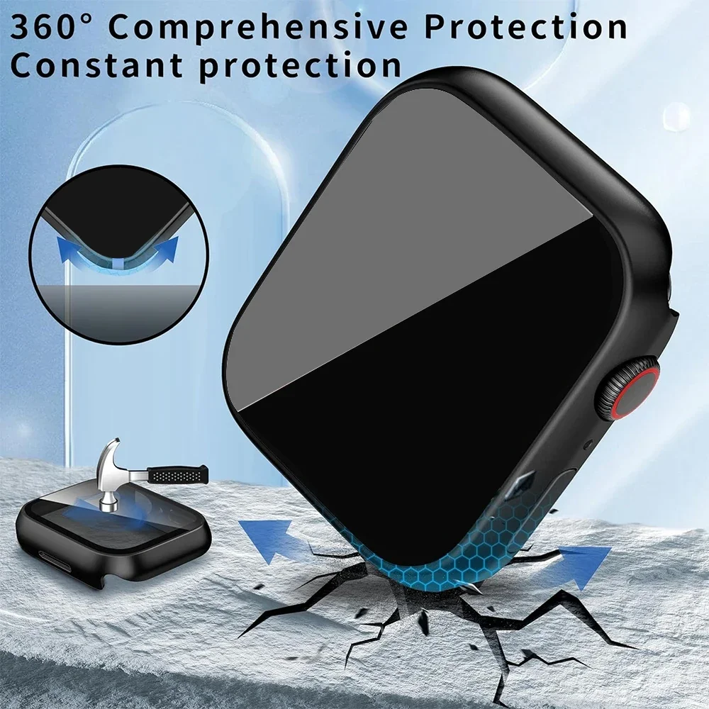 Privacy Tempered Glass Case For Apple Watch 45mm 41mm 44mm 40mm Anti-Peeping Screen Protector Cover For iWatch 9 8 7 6 5 4 SE