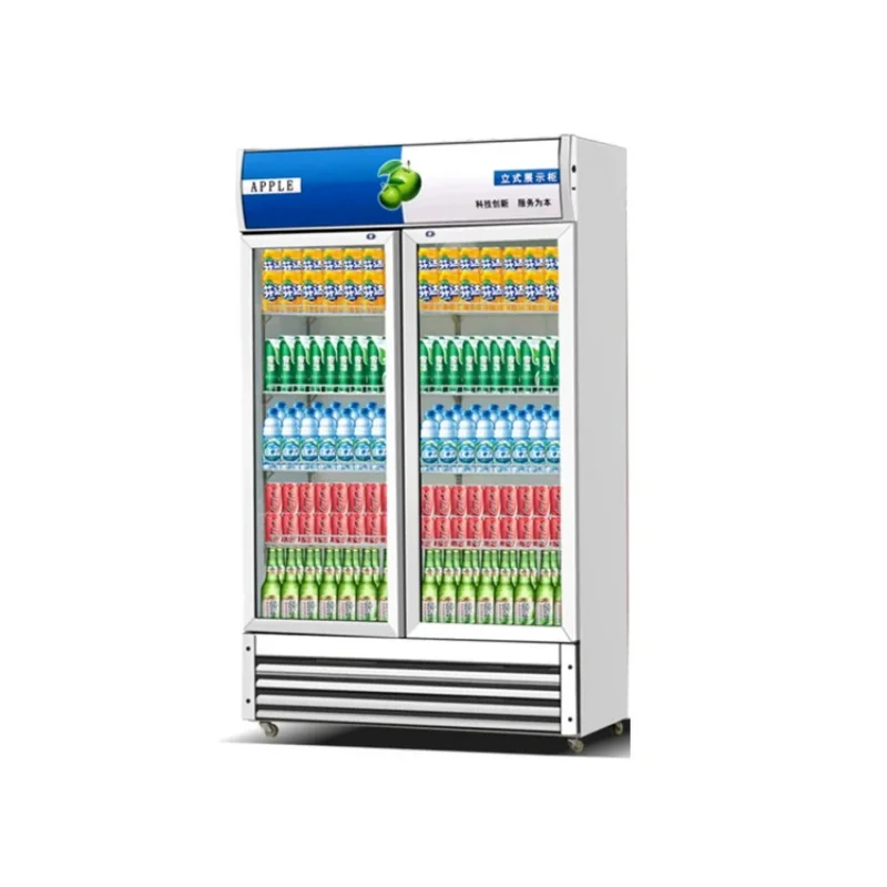 custom.Commercial Single-Temperature Supermarket Cooler Double Door Display Showcase With Glass Door Bar & Use