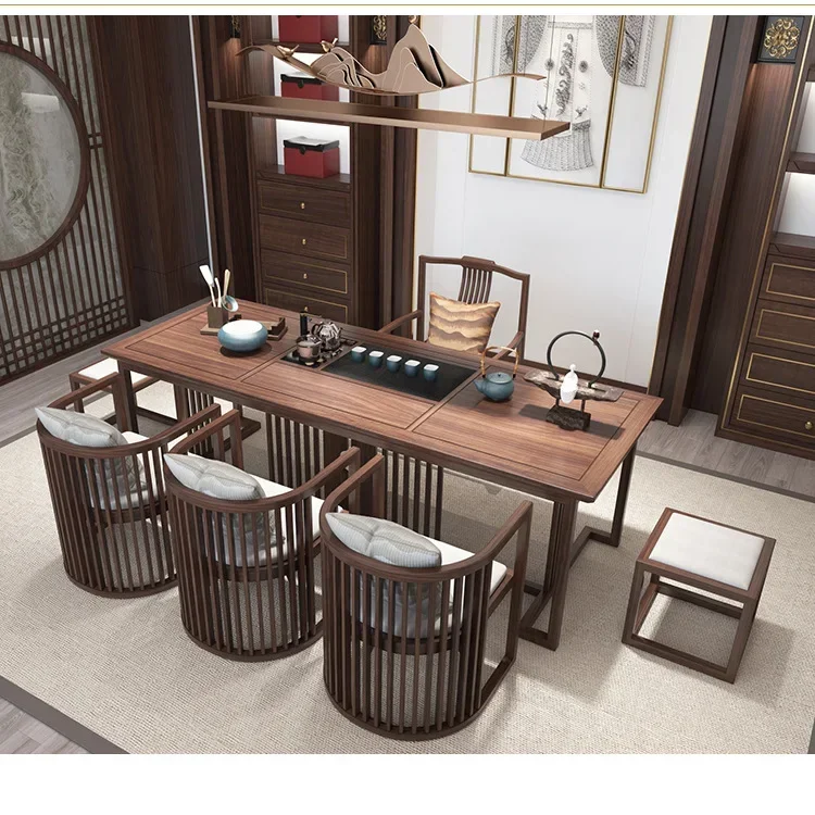 tea room tea table and chair combination club hotel model room study ash wood simple  table chair